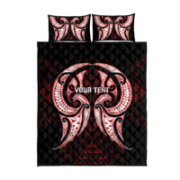 Maori Rugby Custom Ngaru Mangopare Quilt Bed Set Black Red Whetu Niho Taniwha Motif LT9 - Polynesian Pride