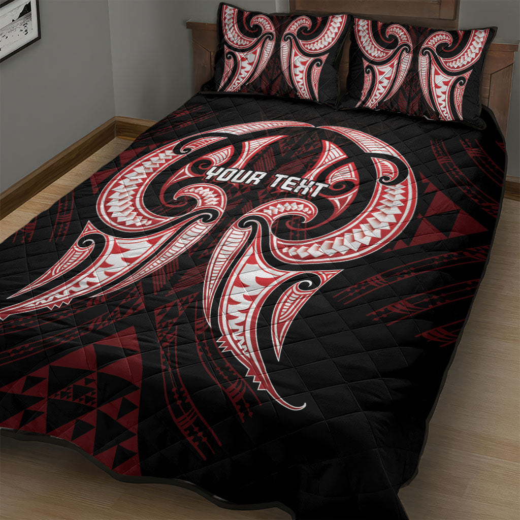 Maori Rugby Custom Ngaru Mangopare Quilt Bed Set Black Red Whetu Niho Taniwha Motif LT9 - Polynesian Pride