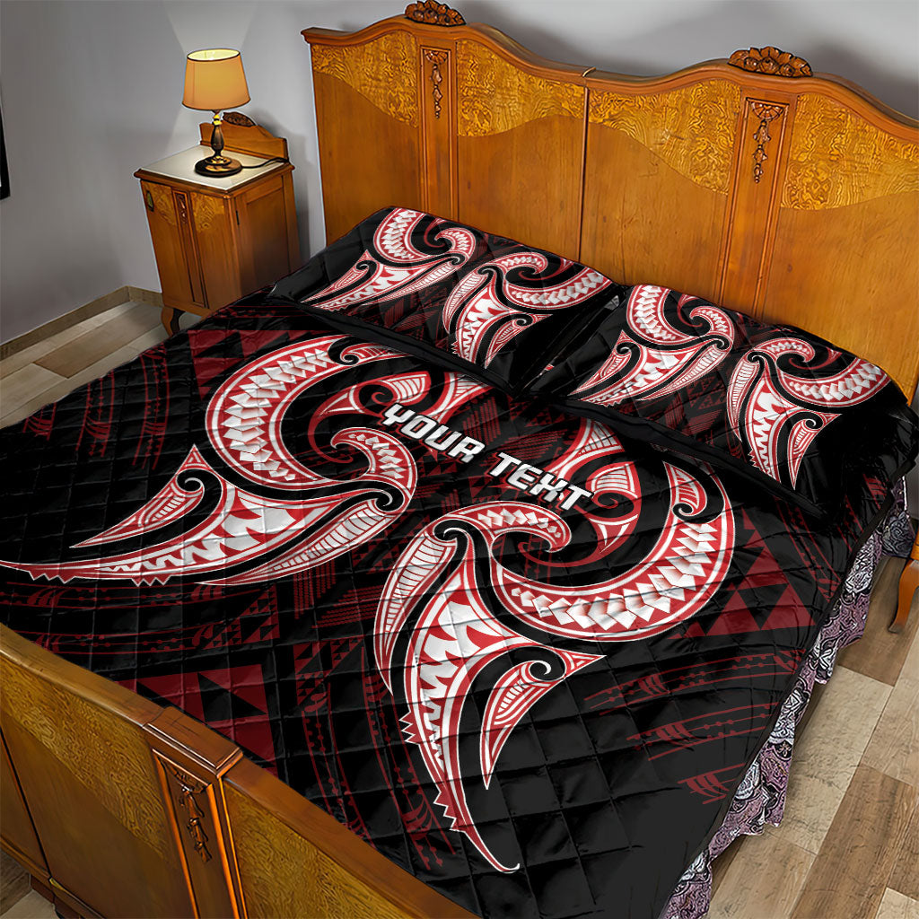 Maori Rugby Custom Ngaru Mangopare Quilt Bed Set Black Red Whetu Niho Taniwha Motif LT9 - Polynesian Pride