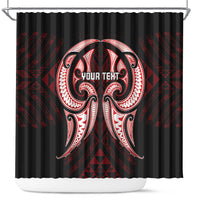 Maori Rugby Custom Ngaru Mangopare Shower Curtain Black Red Whetu Niho Taniwha Motif LT9 Red - Polynesian Pride