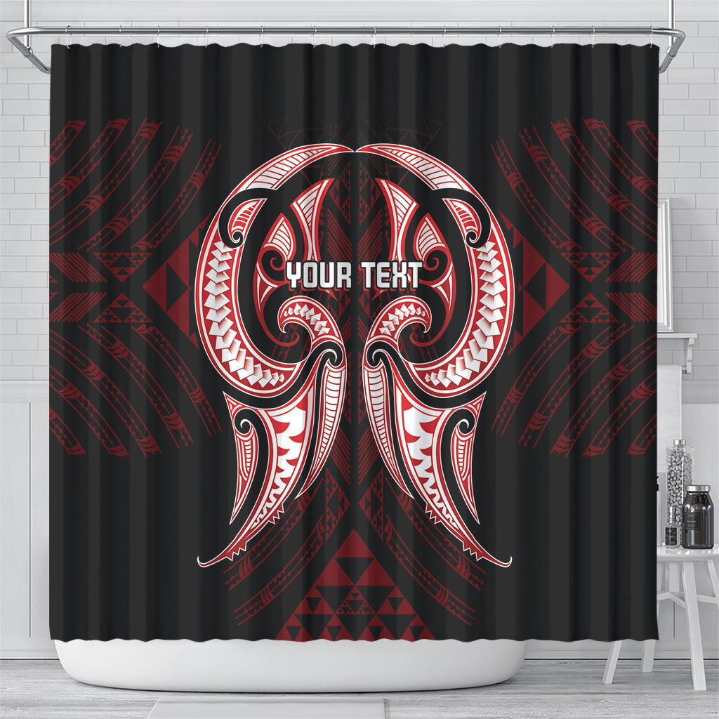 Maori Rugby Custom Ngaru Mangopare Shower Curtain Black Red Whetu Niho Taniwha Motif LT9 - Polynesian Pride