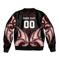 Maori Rugby Custom Ngaru Mangopare Sleeve Zip Bomber Jacket Black Red Whetu Niho Taniwha Motif LT9 - Polynesian Pride
