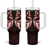 Maori Rugby Custom Ngaru Mangopare Tumbler With Handle Black Red Whetu Niho Taniwha Motif LT9 One Size: 40 oz Red - Polynesian Pride