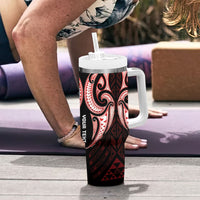 Maori Rugby Custom Ngaru Mangopare Tumbler With Handle Black Red Whetu Niho Taniwha Motif LT9 - Polynesian Pride