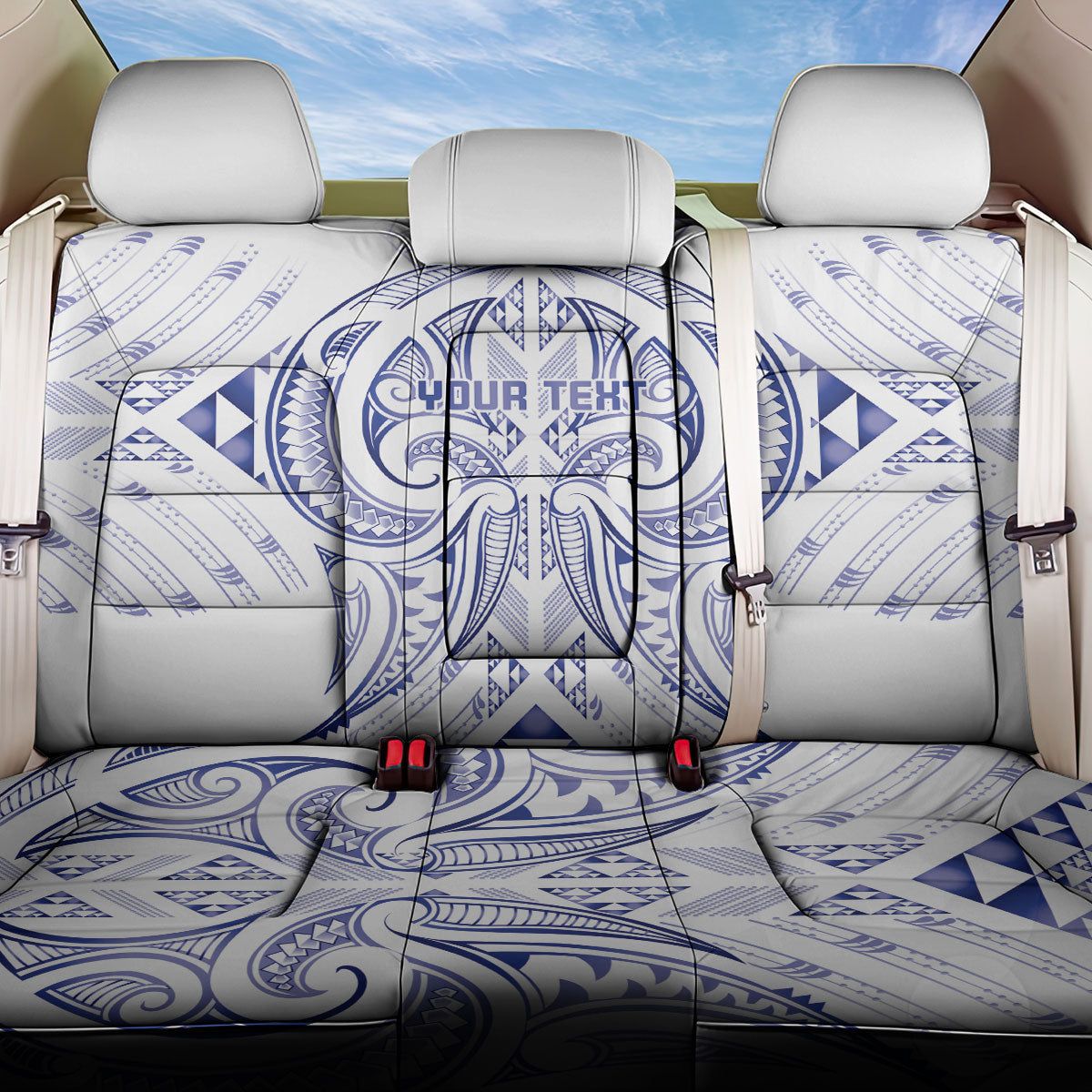 Maori Rugby Custom Ngaru Mangopare Back Car Seat Cover Kikorangi Niho Taniwha Motif LT9 One Size Blue - Polynesian Pride