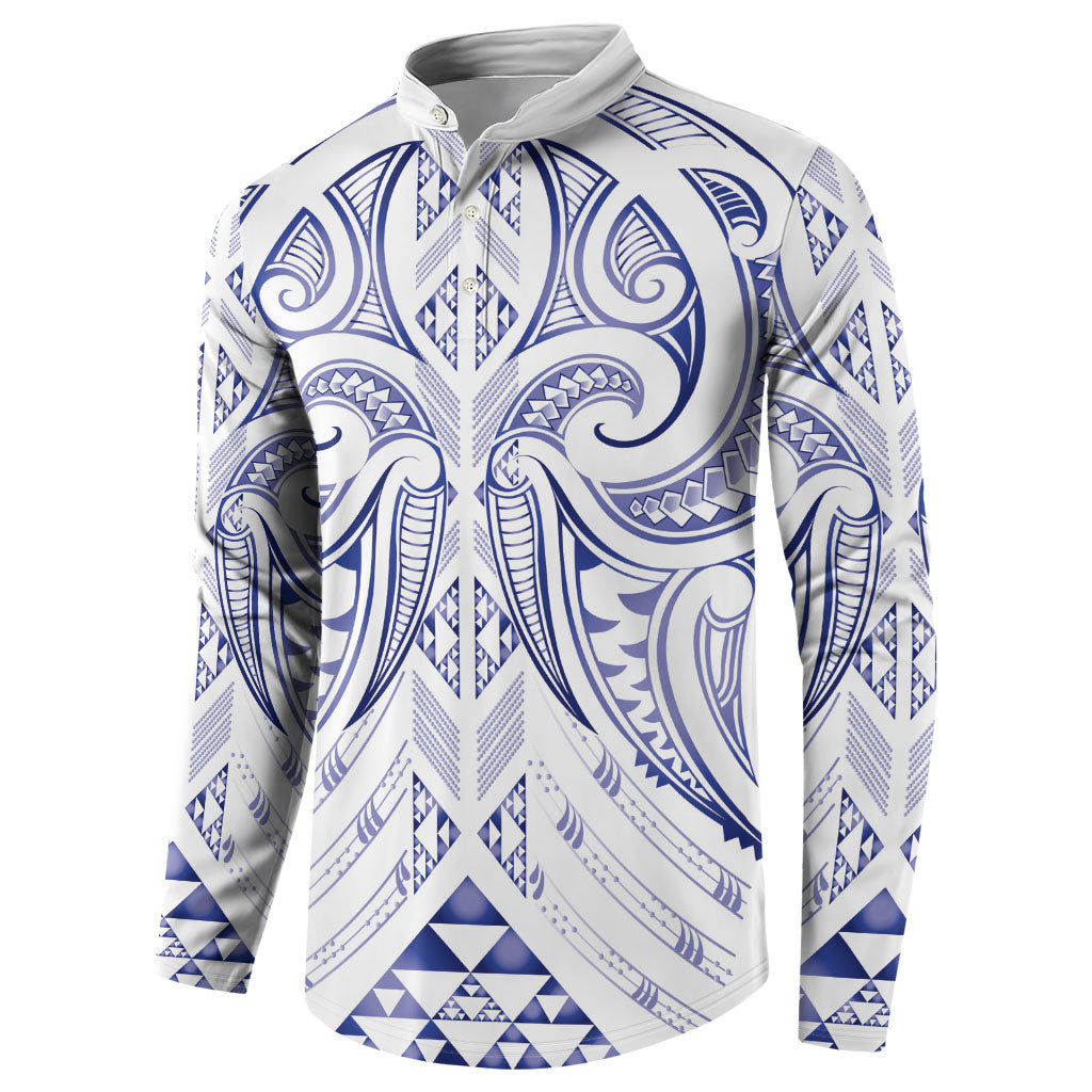 Maori Rugby Custom Ngaru Mangopare Button Sweatshirt Kikorangi Niho Taniwha Motif LT9 - Polynesian Pride