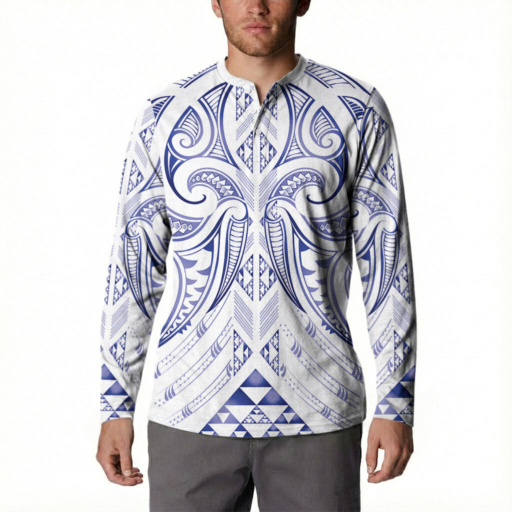Maori Rugby Custom Ngaru Mangopare Button Sweatshirt Kikorangi Niho Taniwha Motif LT9 - Polynesian Pride