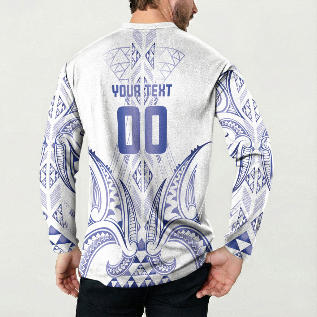 Maori Rugby Custom Ngaru Mangopare Button Sweatshirt Kikorangi Niho Taniwha Motif LT9 - Polynesian Pride