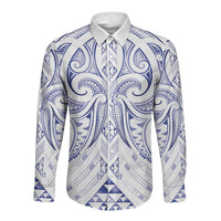 Maori Rugby Custom Ngaru Mangopare Long Sleeve Button Shirt Kikorangi Niho Taniwha Motif LT9 Unisex Blue - Polynesian Pride