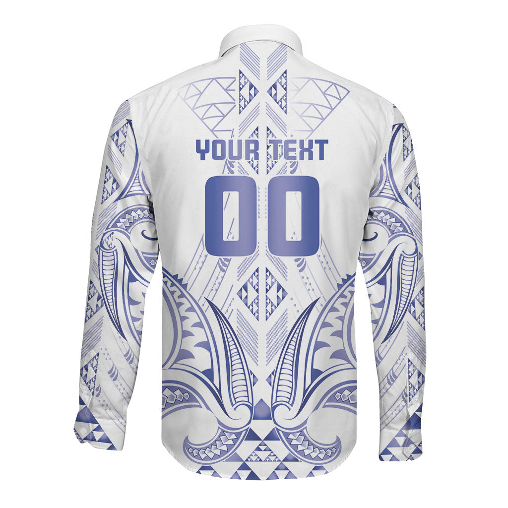 Maori Rugby Custom Ngaru Mangopare Long Sleeve Button Shirt Kikorangi Niho Taniwha Motif LT9 - Polynesian Pride
