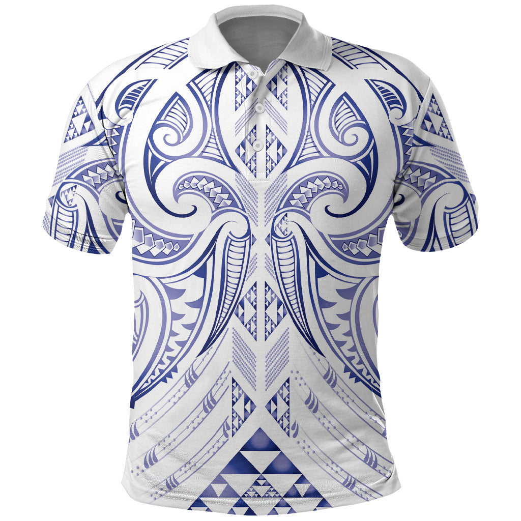 Maori Rugby Custom Ngaru Mangopare Polo Shirt Kikorangi Niho Taniwha Motif LT9 Blue - Polynesian Pride