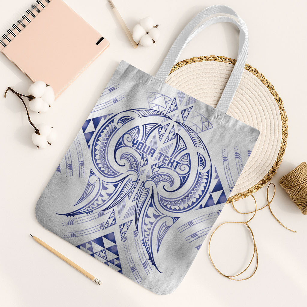 Maori Rugby Custom Ngaru Mangopare Tote Bag Kikorangi Niho Taniwha Motif LT9 White Strap One Size Blue - Polynesian Pride