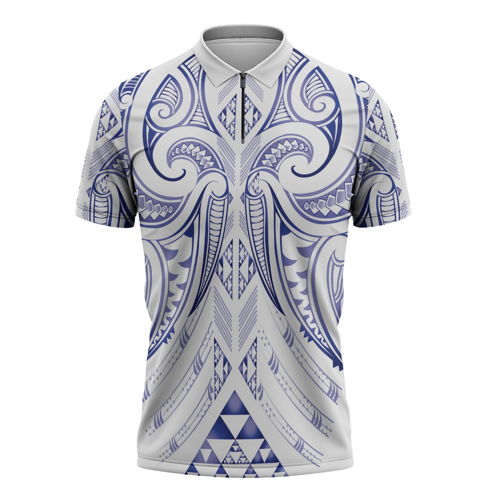 Maori Rugby Custom Ngaru Mangopare Zipper Polo Shirt Kikorangi Niho Taniwha Motif LT9 Blue - Polynesian Pride