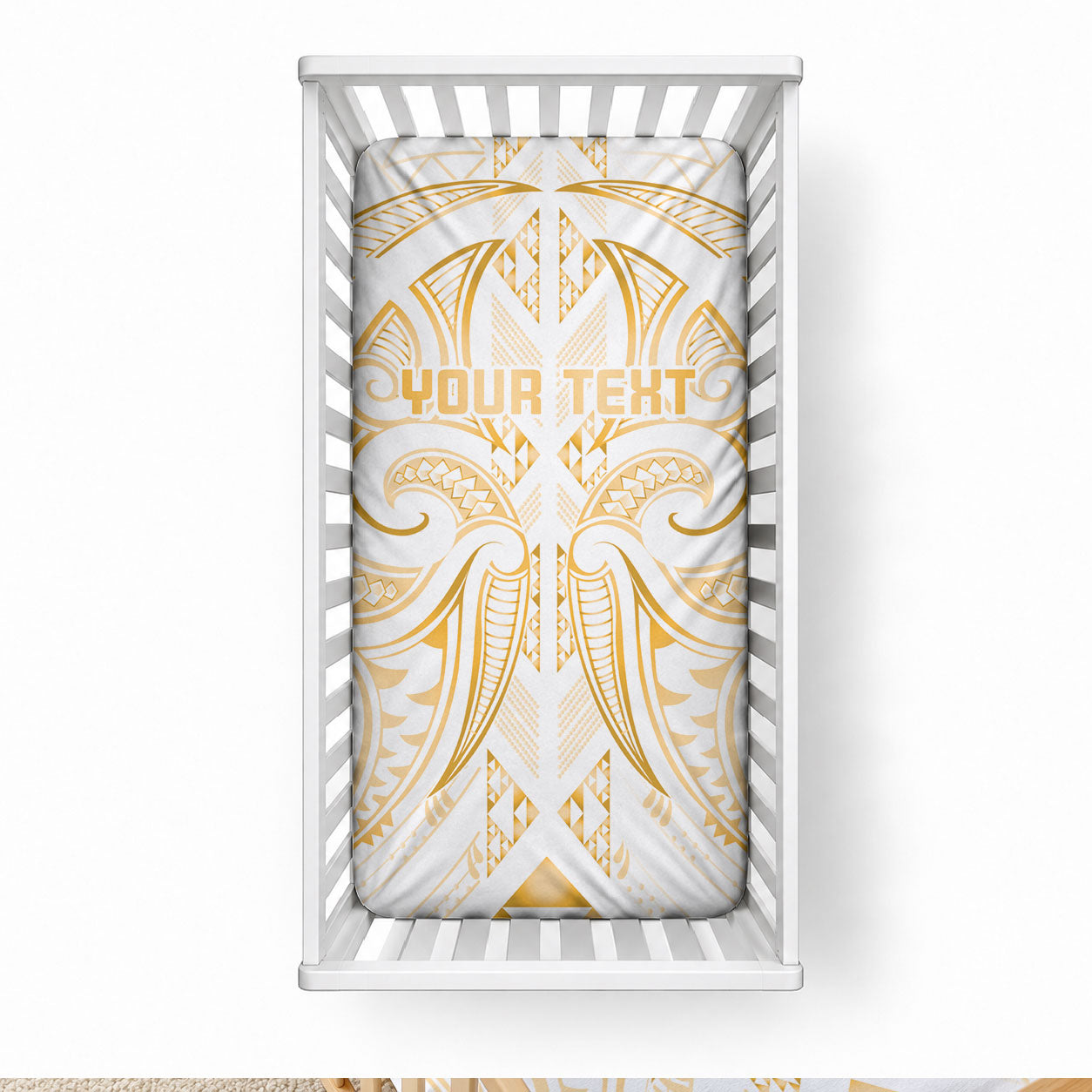 Maori Rugby Custom Ngaru Mangopare Baby Bed Cover Koura Niho Taniwha Motif LT9 28 × 52 in Gold - Polynesian Pride