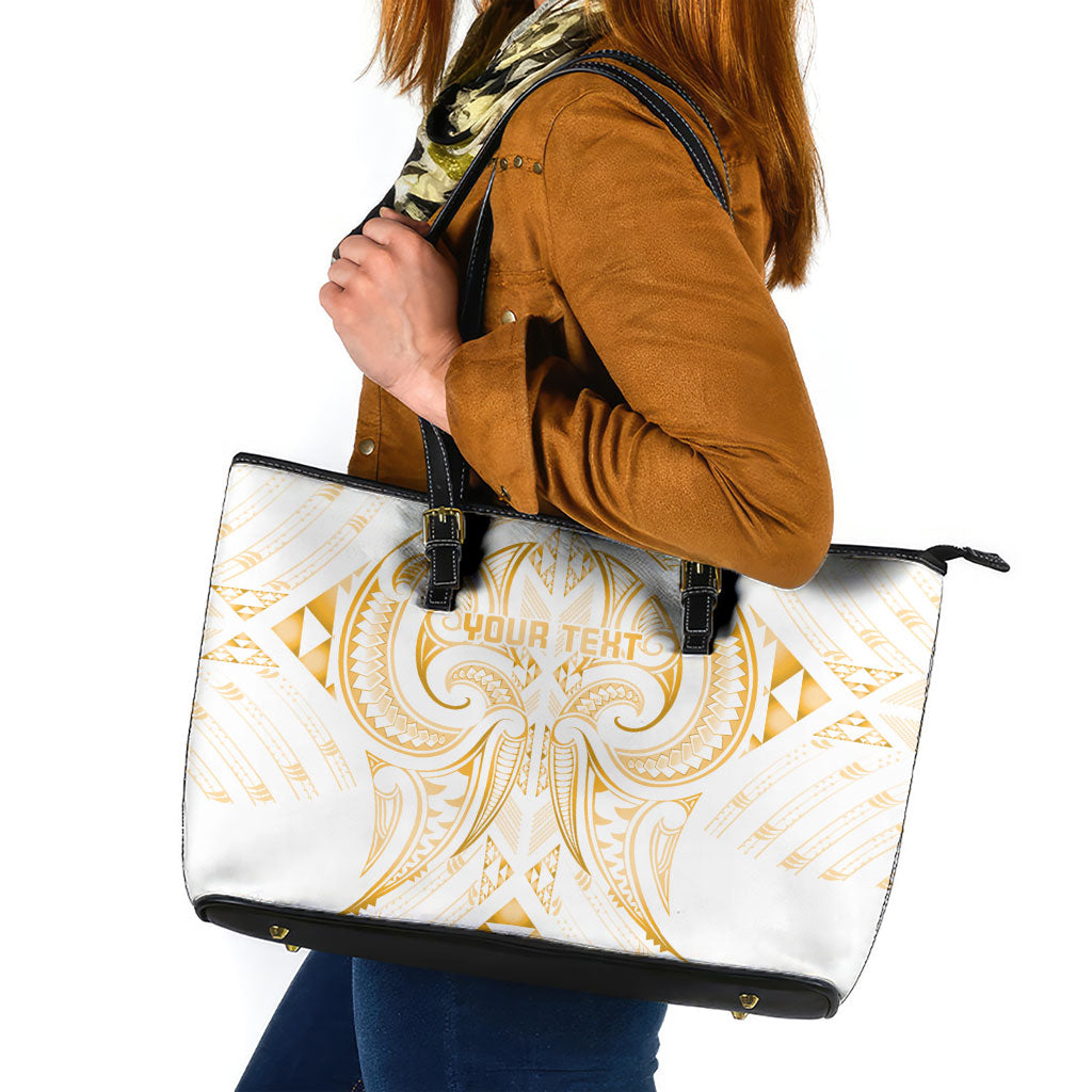 Maori Rugby Custom Ngaru Mangopare Leather Tote Bag Koura Niho Taniwha Motif LT9 Gold - Polynesian Pride