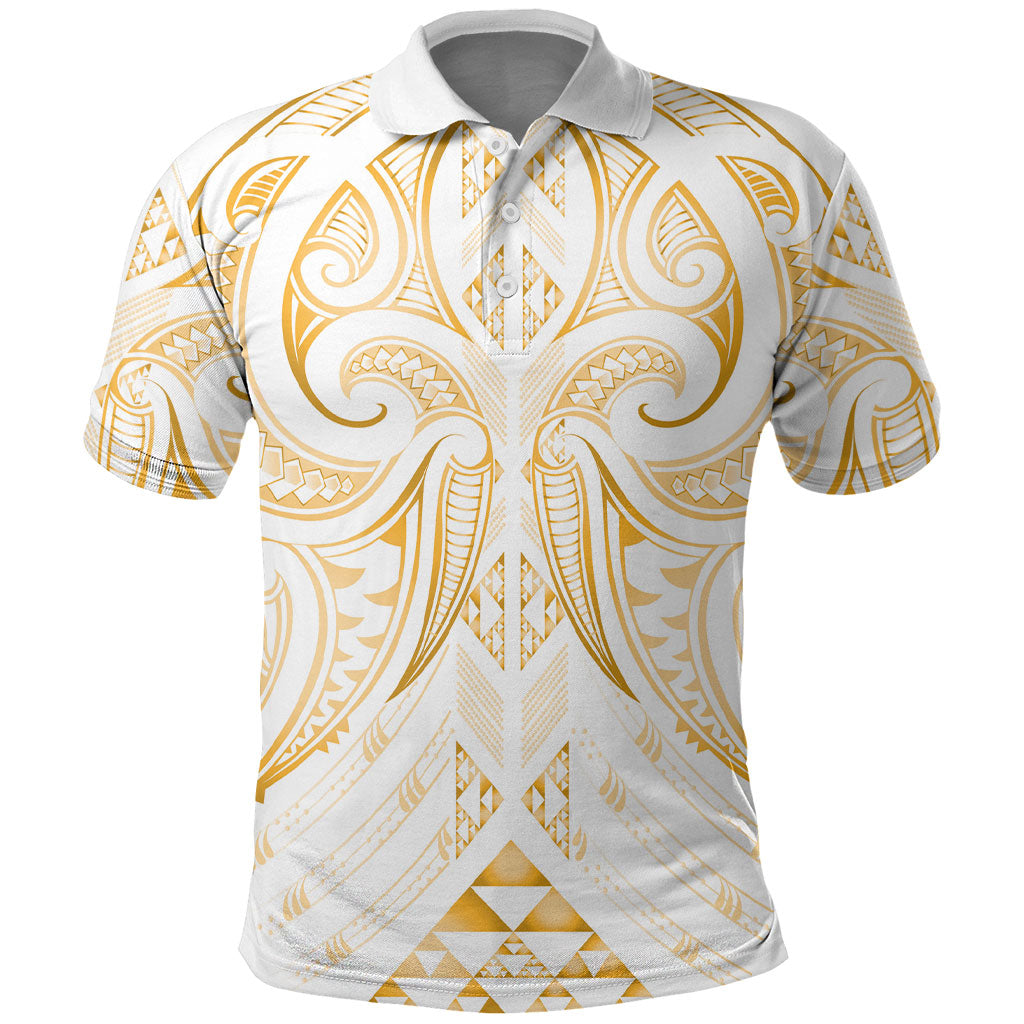 Maori Rugby Custom Ngaru Mangopare Polo Shirt Koura Niho Taniwha Motif LT9 Gold - Polynesian Pride