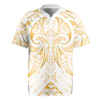 Maori Rugby Custom Ngaru Mangopare Rugby Jersey Koura Niho Taniwha Motif LT9 Gold - Polynesian Pride