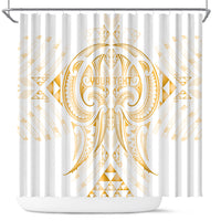 Maori Rugby Custom Ngaru Mangopare Shower Curtain Koura Niho Taniwha Motif LT9 Gold - Polynesian Pride