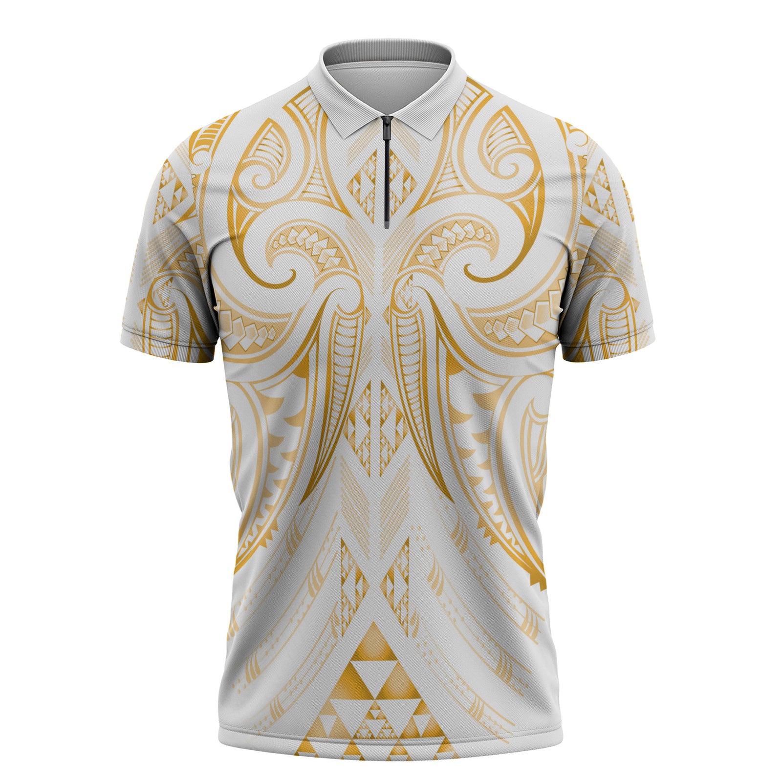 Maori Rugby Custom Ngaru Mangopare Zipper Polo Shirt Koura Niho Taniwha Motif LT9 Gold - Polynesian Pride