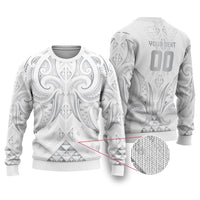 Maori Rugby Custom Ngaru Mangopare Ugly Christmas Sweater Kiwikiwi Niho Taniwha Motif LT9 Grey - Polynesian Pride