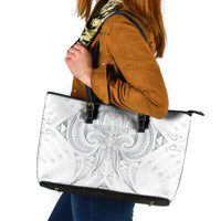 Maori Rugby Custom Ngaru Mangopare Leather Tote Bag Kiwikiwi Niho Taniwha Motif LT9 Grey - Polynesian Pride