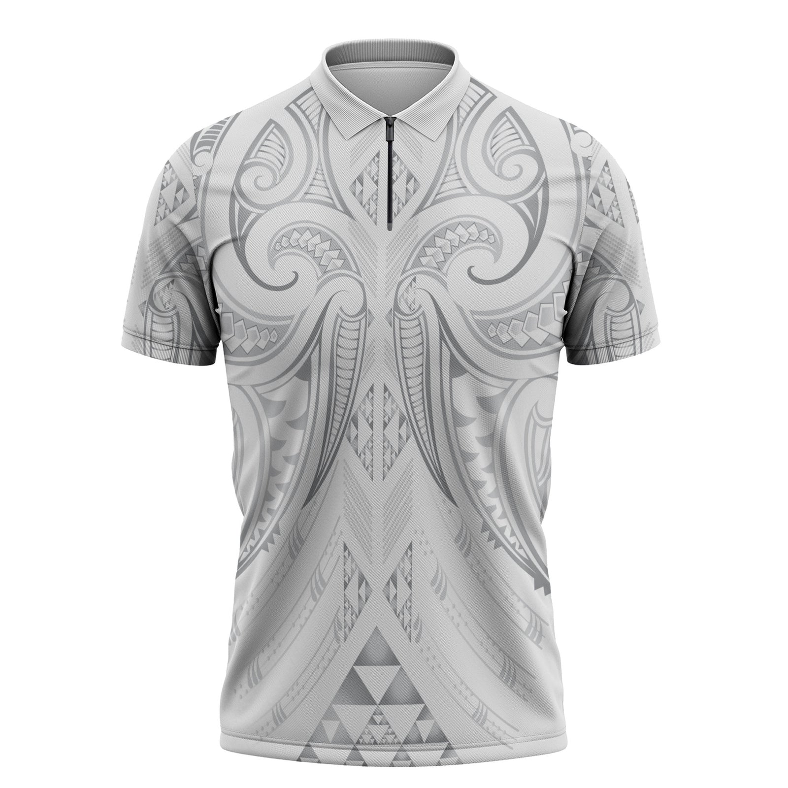 Maori Rugby Custom Ngaru Mangopare Zipper Polo Shirt Kiwikiwi Niho Taniwha Motif LT9 Grey - Polynesian Pride