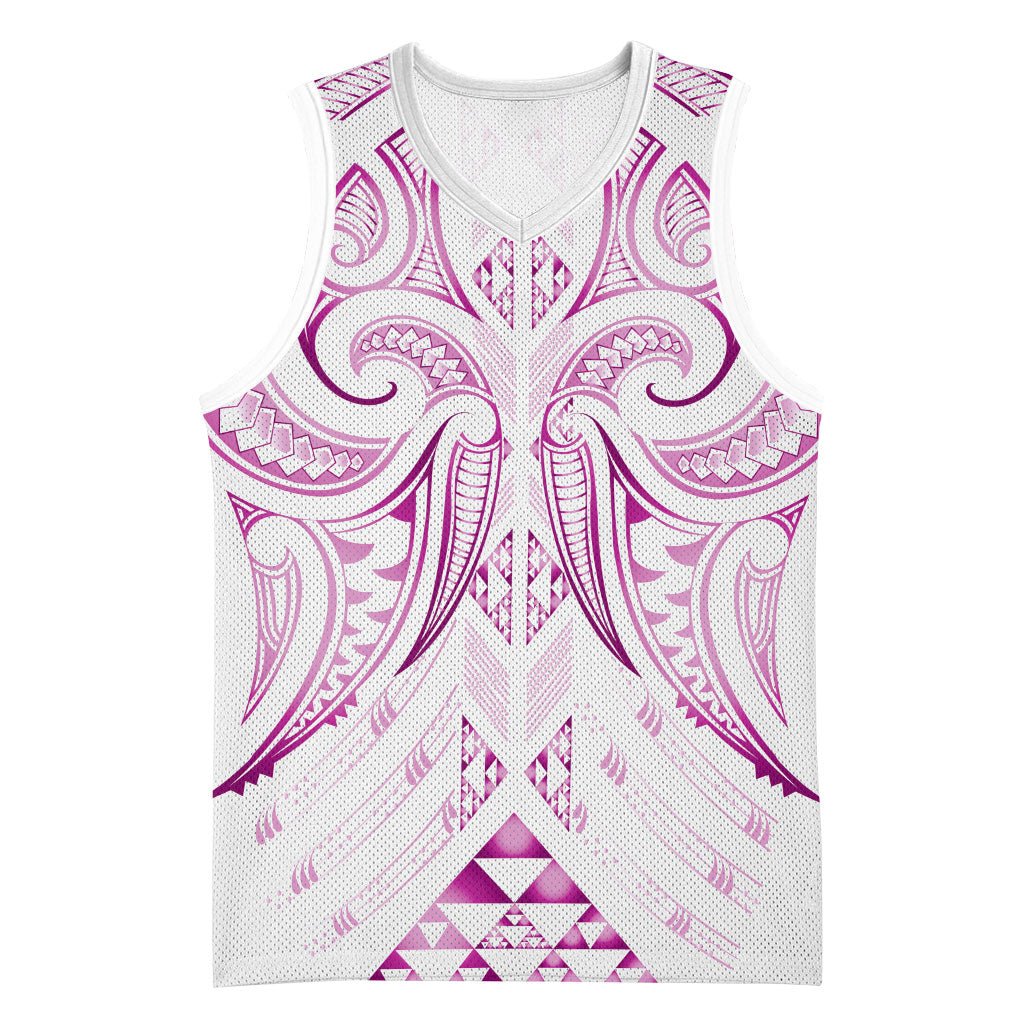 Maori Rugby Custom Ngaru Mangopare Basketball Jersey Mawhero Niho Taniwha Motif LT9 Unisex Pink - Polynesian Pride