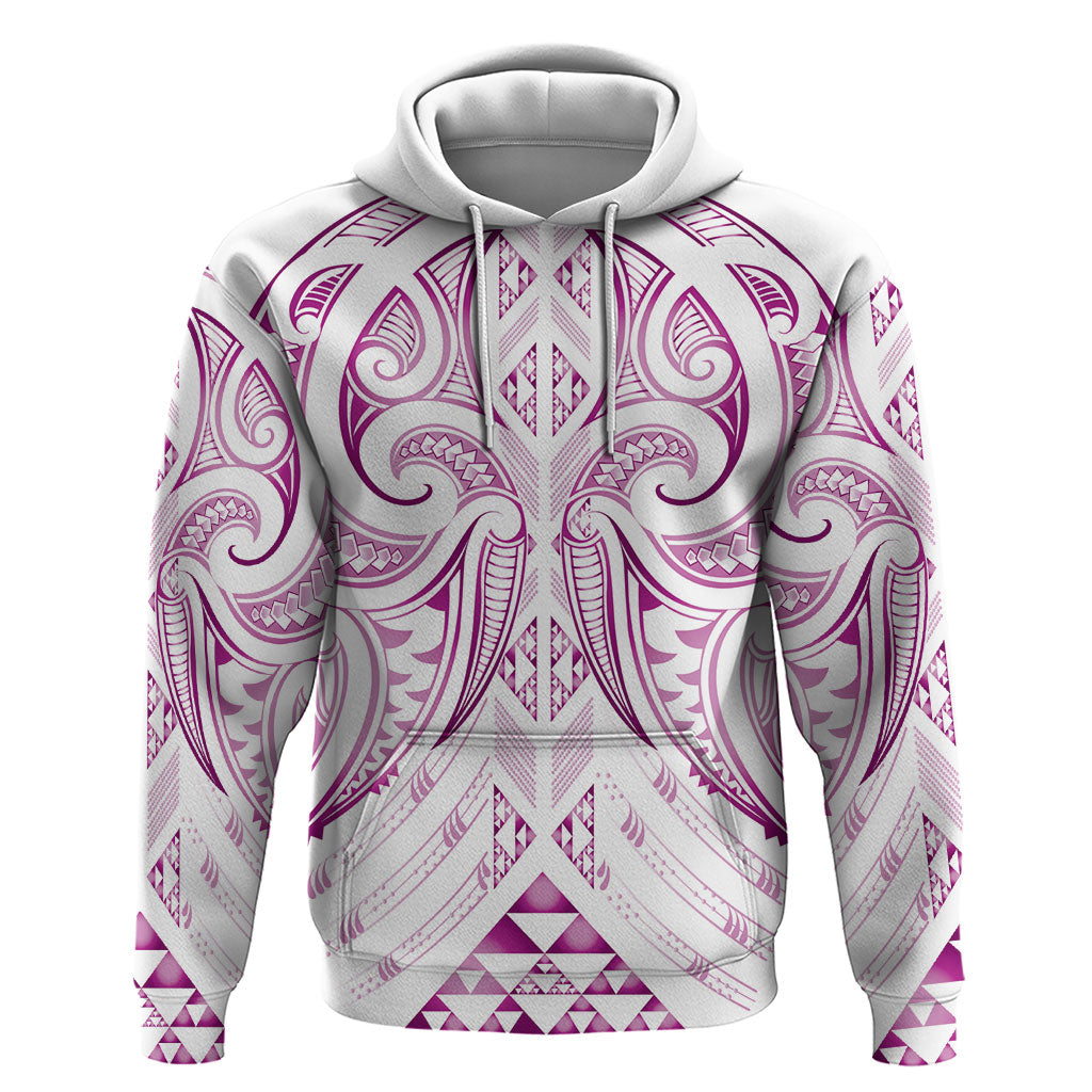 Maori Rugby Custom Ngaru Mangopare Hoodie Mawhero Niho Taniwha Motif LT9 Pullover Hoodie Pink - Polynesian Pride