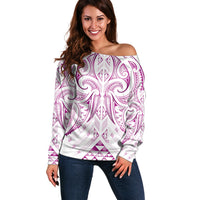 Maori Rugby Custom Ngaru Mangopare Off Shoulder Sweater Mawhero Niho Taniwha Motif LT9 Women Pink - Polynesian Pride