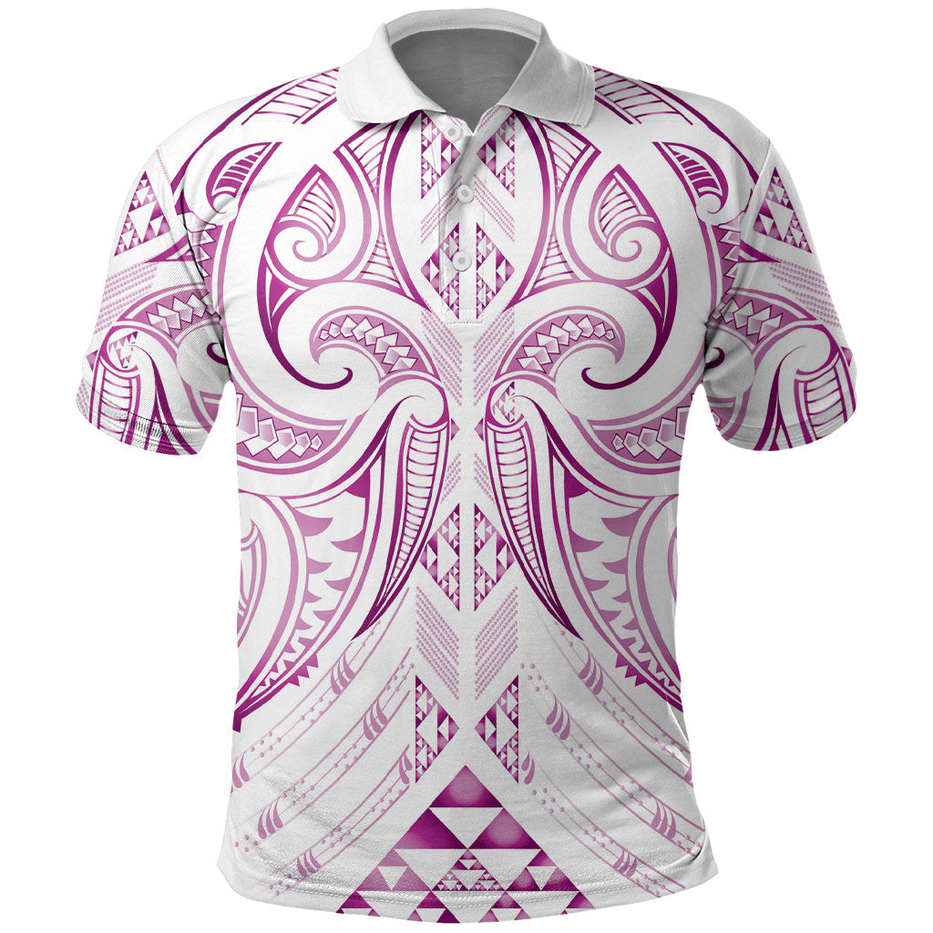 Maori Rugby Custom Ngaru Mangopare Polo Shirt Mawhero Niho Taniwha Motif LT9 Pink - Polynesian Pride