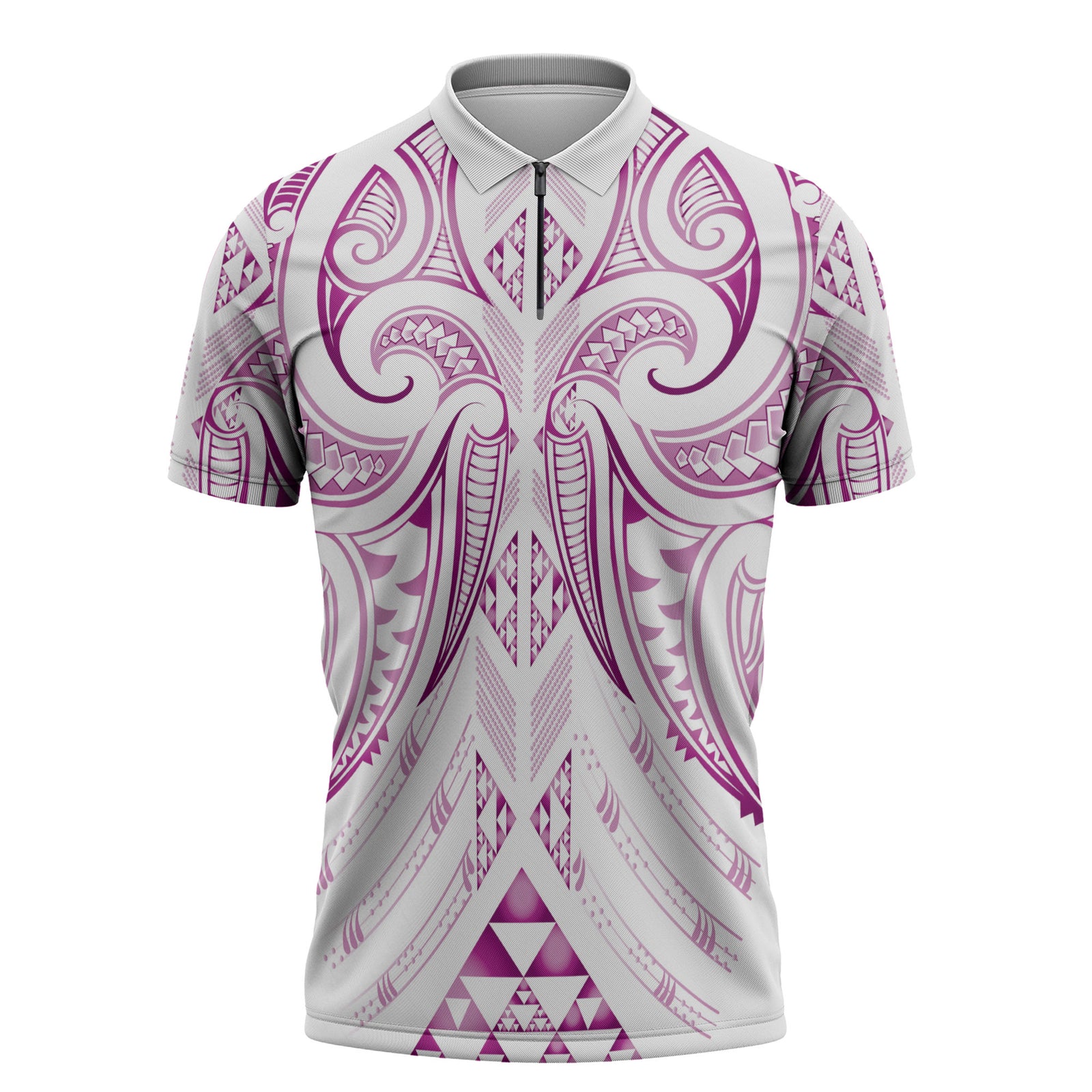 Maori Rugby Custom Ngaru Mangopare Zipper Polo Shirt Mawhero Niho Taniwha Motif LT9 Pink - Polynesian Pride