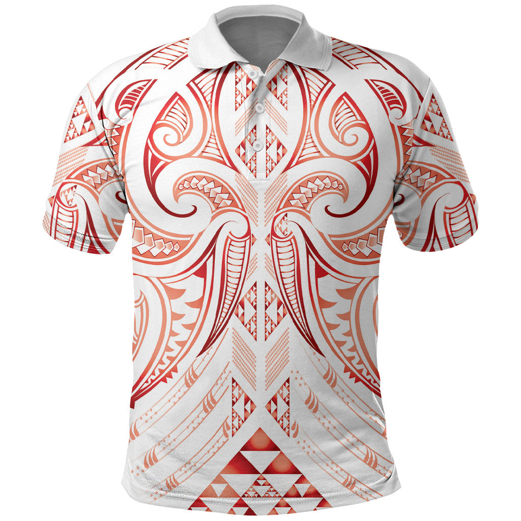 Maori Rugby Custom Ngaru Mangopare Polo Shirt Whero Niho Taniwha Motif LT9 Red - Polynesian Pride