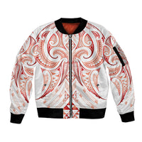 Maori Rugby Custom Ngaru Mangopare Sleeve Zip Bomber Jacket Whero Niho Taniwha Motif LT9 Unisex Red - Polynesian Pride