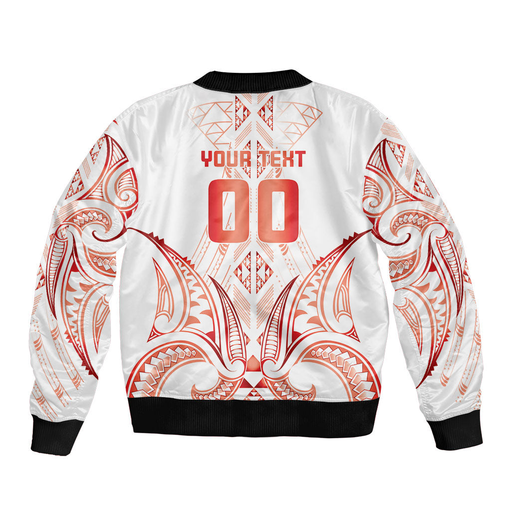 Maori Rugby Custom Ngaru Mangopare Sleeve Zip Bomber Jacket Whero Niho Taniwha Motif LT9 - Polynesian Pride