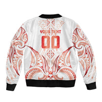 Maori Rugby Custom Ngaru Mangopare Sleeve Zip Bomber Jacket Whero Niho Taniwha Motif LT9 - Polynesian Pride