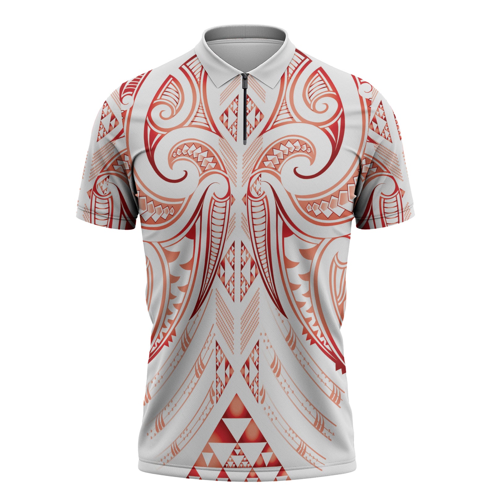 Maori Rugby Custom Ngaru Mangopare Zipper Polo Shirt Whero Niho Taniwha Motif LT9 Red - Polynesian Pride