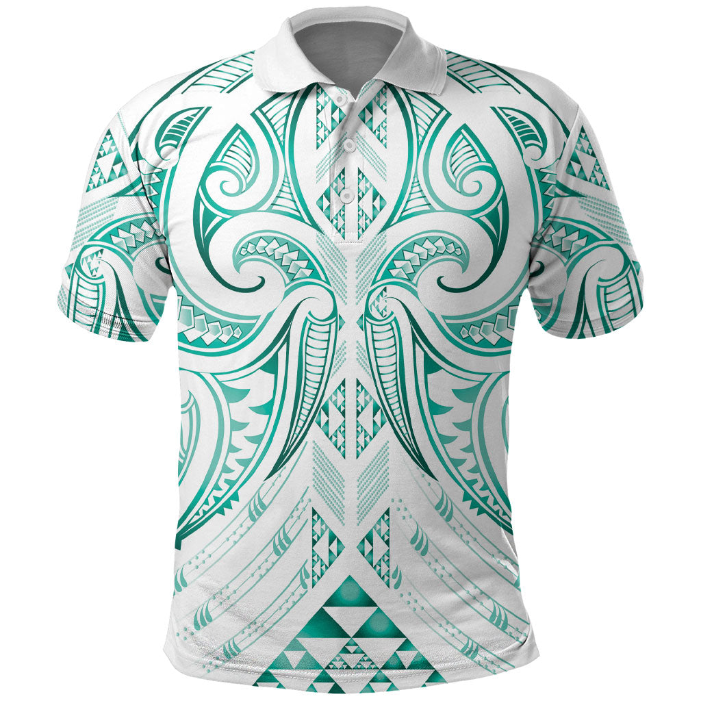 Maori Rugby Custom Ngaru Mangopare Polo Shirt Karikiorangi Taniwha Motif LT9 Turquoise - Polynesian Pride