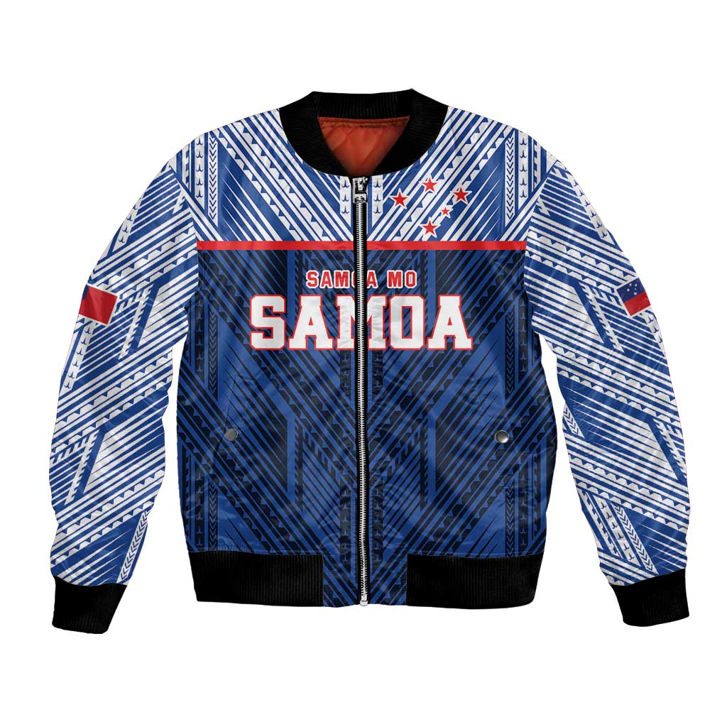 Custom Rugby Toa Samoa Bomber Jacket Samoa mo Samoa Island Warrior Pride LT9 Unisex Blue - Polynesian Pride