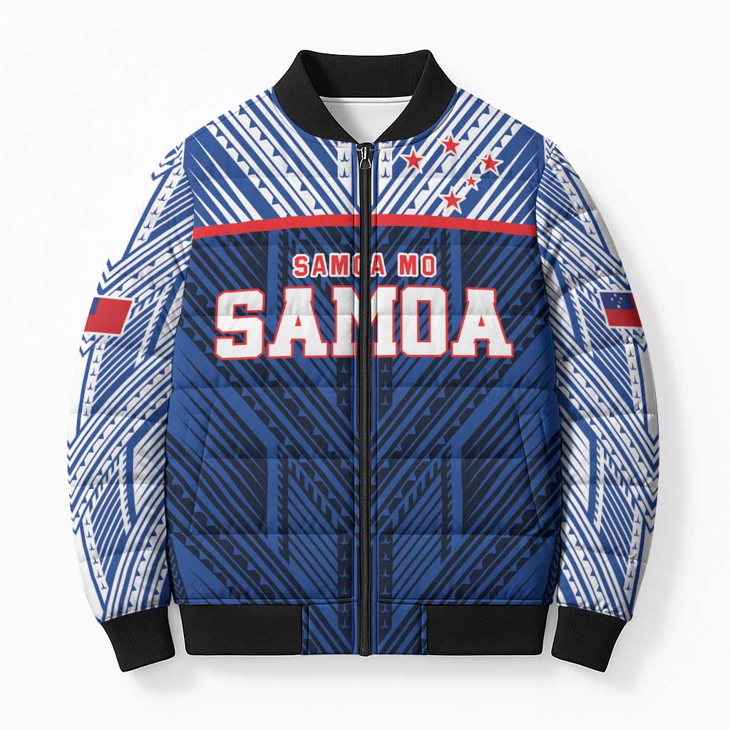Custom Rugby Toa Samoa Bomber Puffer Jacket Samoa mo Samoa Island Warrior Pride LT9 Unisex Blue - Polynesian Pride