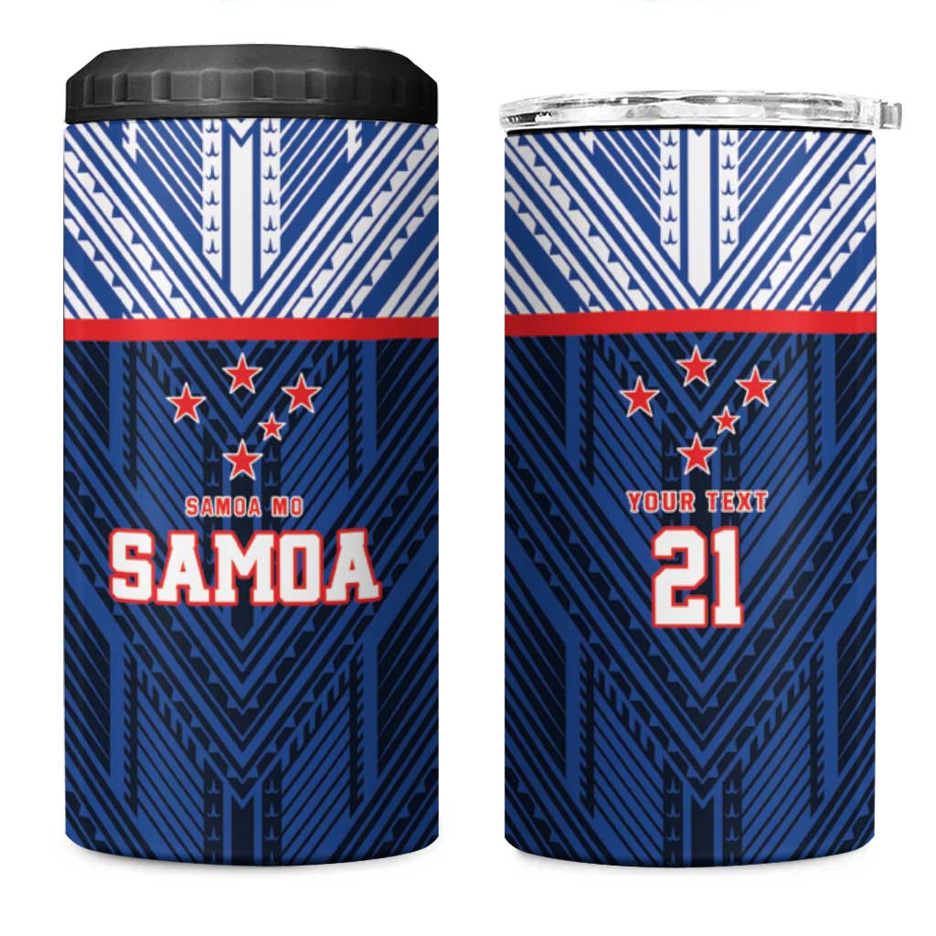 Custom Rugby Toa Samoa 4 in 1 Can Cooler Tumbler Samoa mo Samoa Island Warrior Pride LT9 One Size: 16 oz Blue - Polynesian Pride
