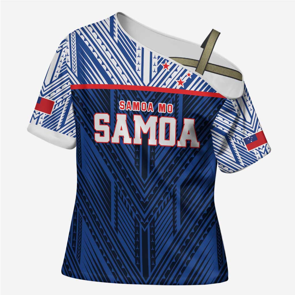 Custom Rugby Toa Samoa Cross Shoulder Shirt Samoa mo Samoa Island Warrior Pride LT9 Female Blue - Polynesian Pride