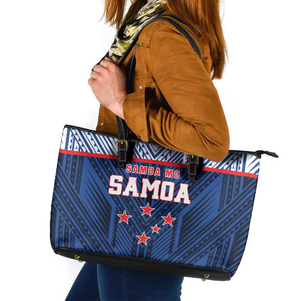 Rugby Toa Samoa Leather Tote Bag Samoa mo Samoa Island Warrior Pride LT9 Blue - Polynesian Pride