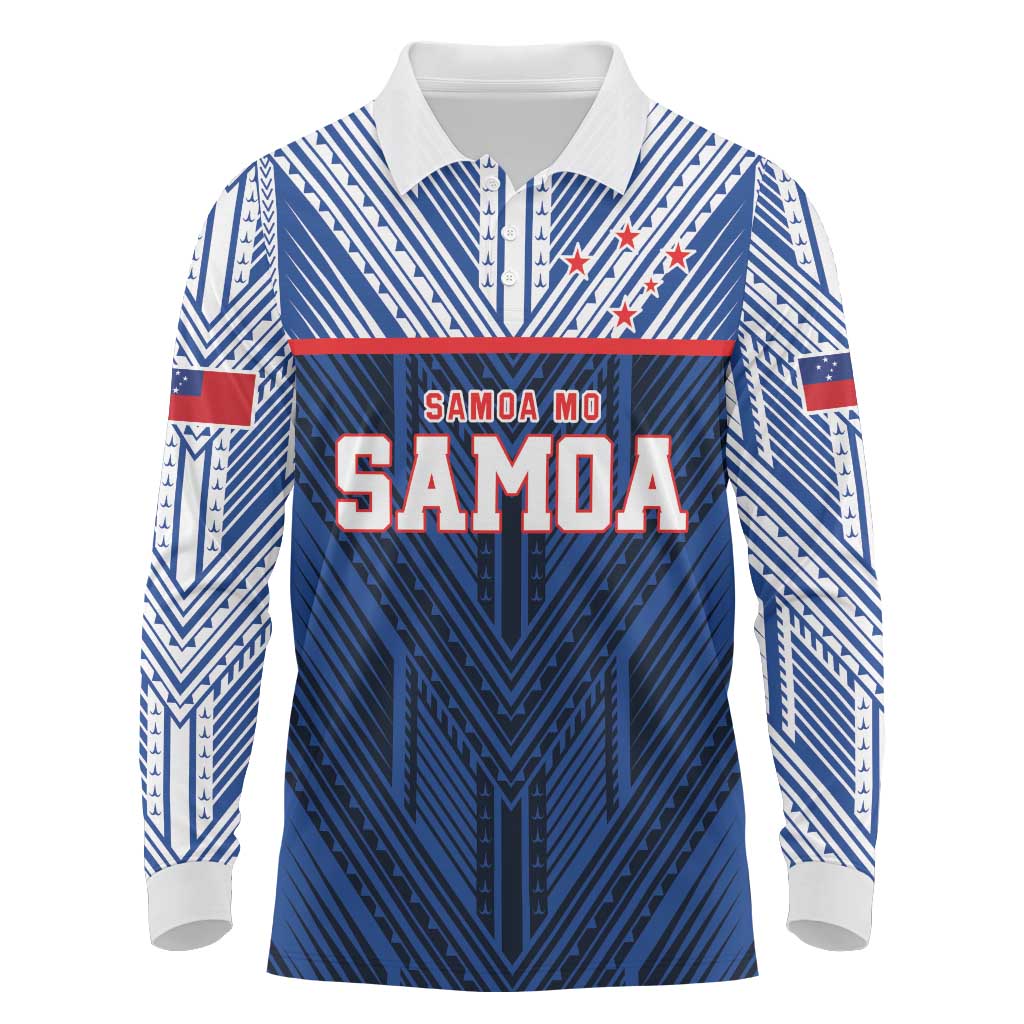 Custom Rugby Toa Samoa Long Sleeve Polo Shirt Samoa mo Samoa Island Warrior Pride LT9 Blue - Polynesian Pride