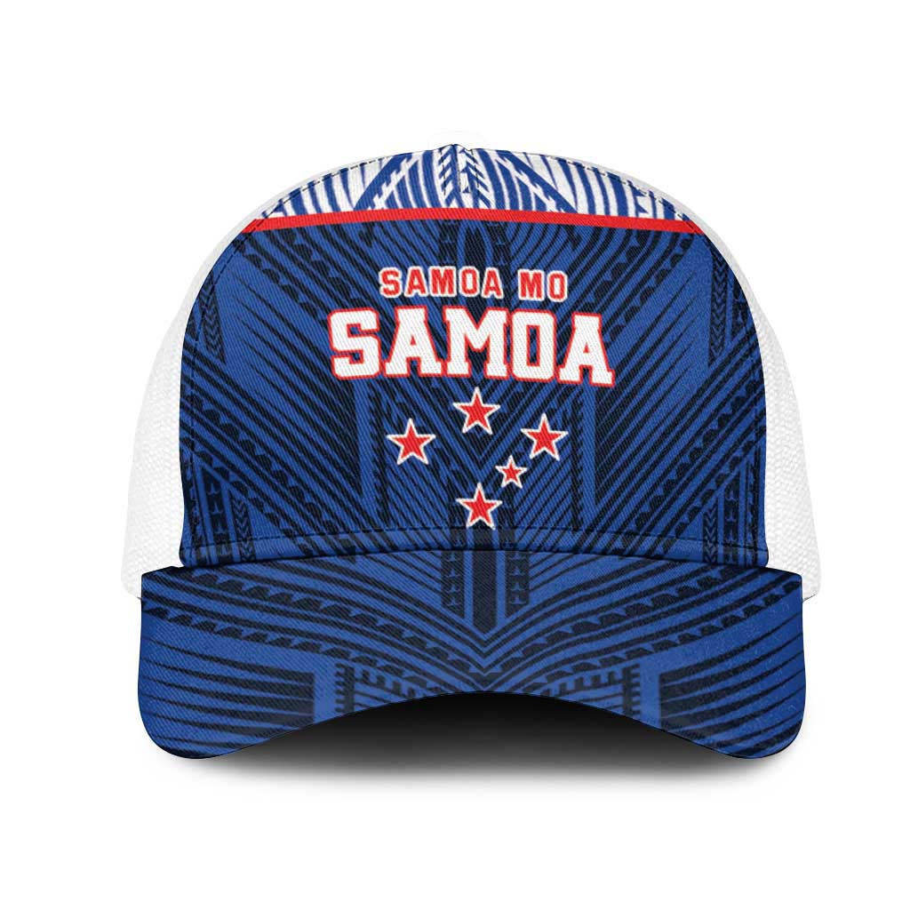 Toa Samoa Rugby Mesh Trucker Cap Samoa mo Samoa Island Warrior Pride LT9 One Size White Blue - Polynesian Pride