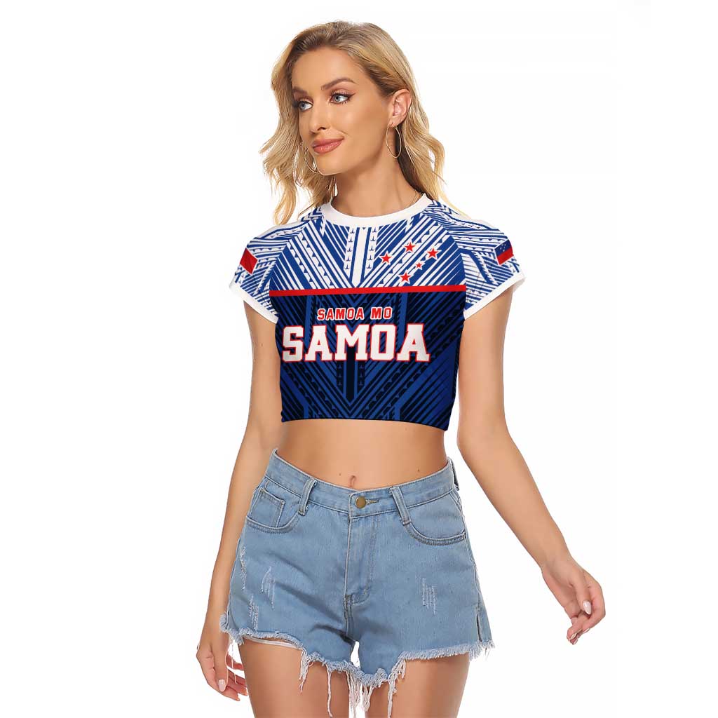 Custom Rugby Toa Samoa Raglan Cropped T Shirt Samoa mo Samoa Island Warrior Pride LT9 Female Blue - Polynesian Pride