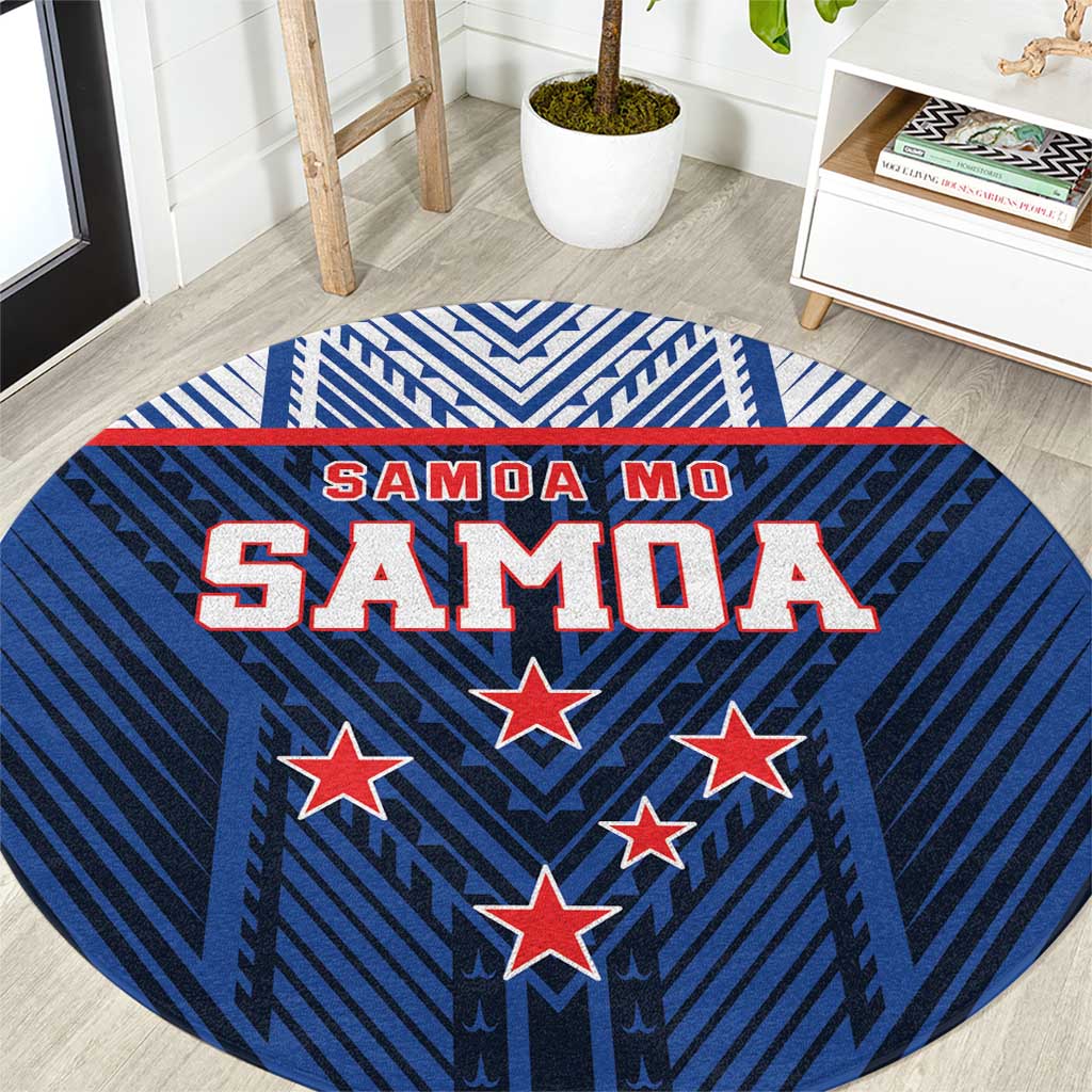 Rugby Toa Samoa Round Carpet Samoa mo Samoa Island Warrior Pride LT9 Blue - Polynesian Pride