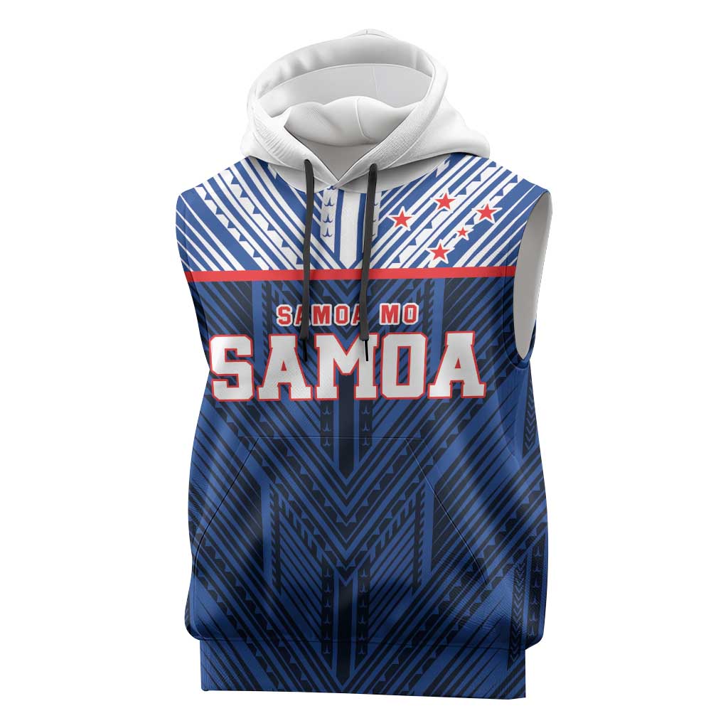 Custom Rugby Toa Samoa Sleeveless Hoodie Samoa mo Samoa Island Warrior Pride LT9 Blue - Polynesian Pride