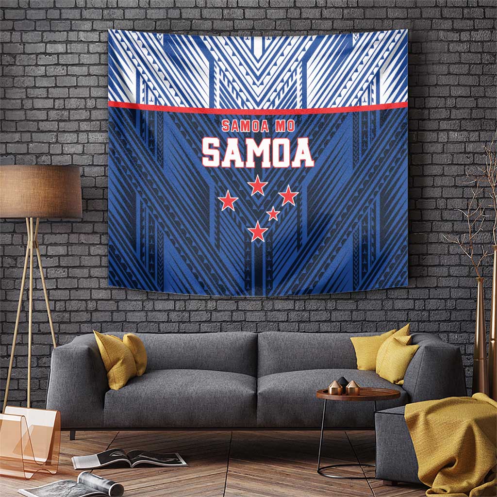 Rugby Toa Samoa Tapestry Samoa mo Samoa Island Warrior Pride LT9 Blue - Polynesian Pride