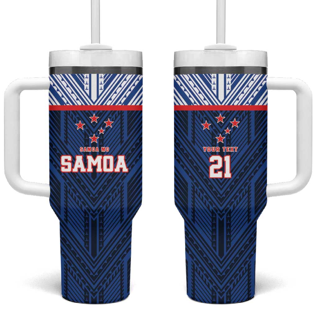 Custom Rugby Toa Samoa Tumbler With Handle Samoa mo Samoa Island Warrior Pride LT9 One Size: 40 oz Blue - Polynesian Pride