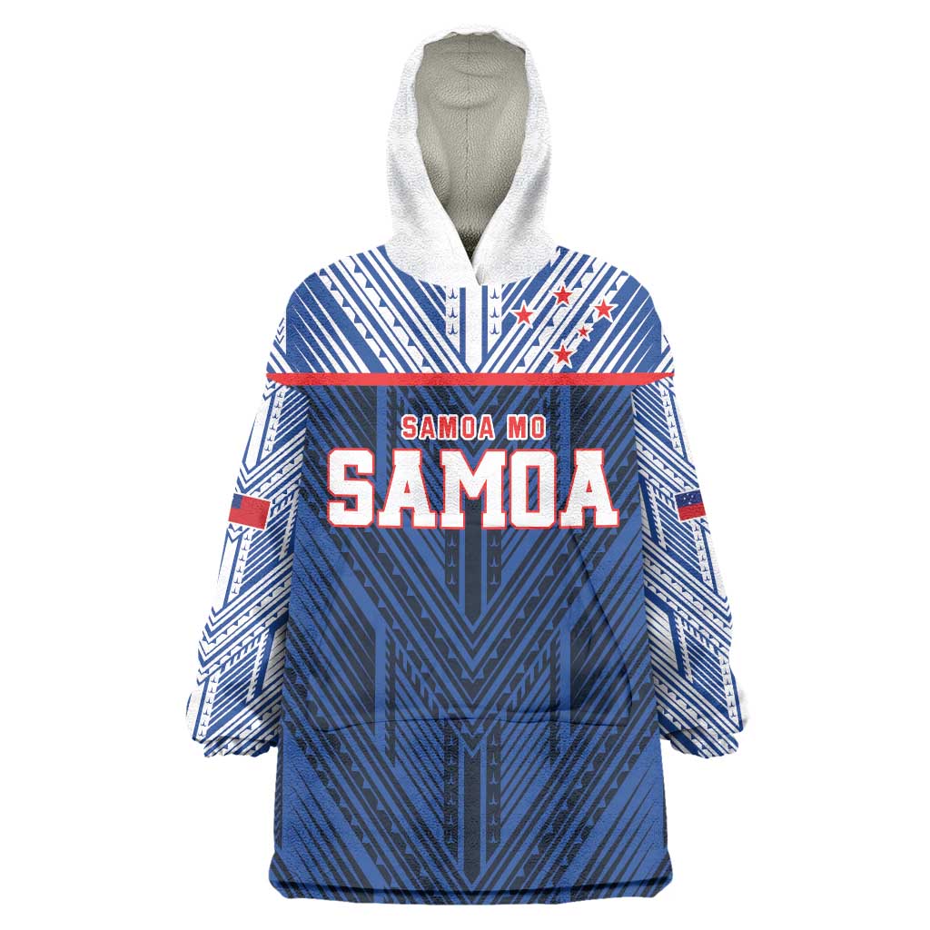 Custom Rugby Toa Samoa Wearable Blanket Hoodie Samoa mo Samoa Island Warrior Pride LT9 One Size Blue - Polynesian Pride